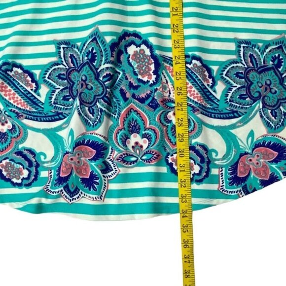 As U Wish Cut Out Skater Dress Mini Flare Stripe Floral White Teal Junior Large - Picture 4 of 16
